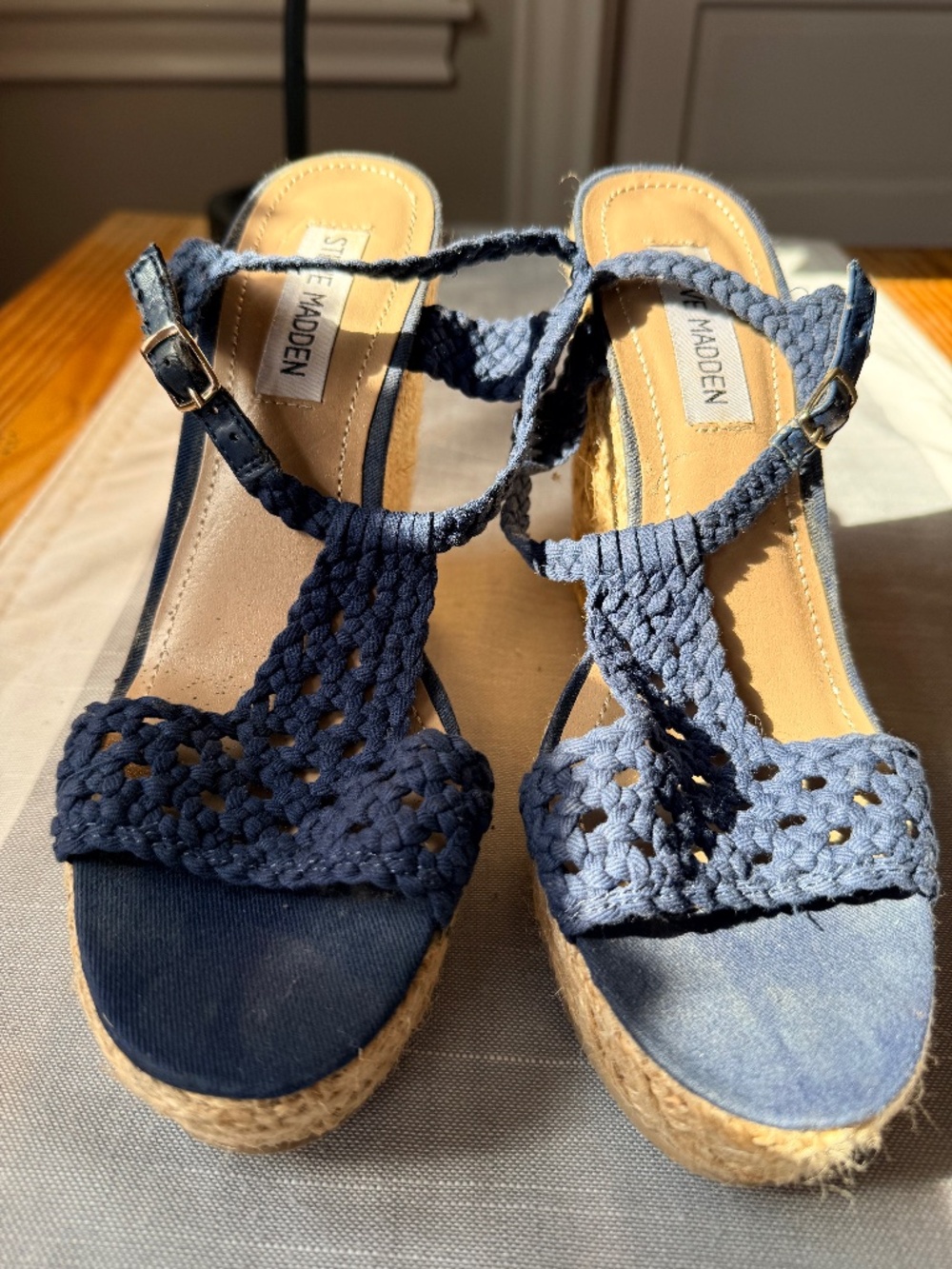 Steve Madden espadrille wedges denim